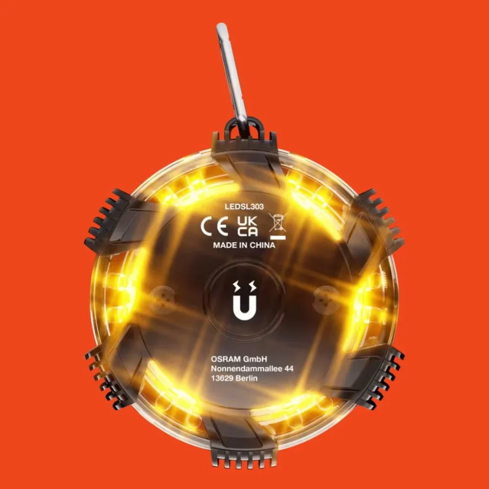 Flara drogowa OSRAM LEDguardian ROAD FLARE LEDSL303 – tył z oznaczeniami i certyfikatami