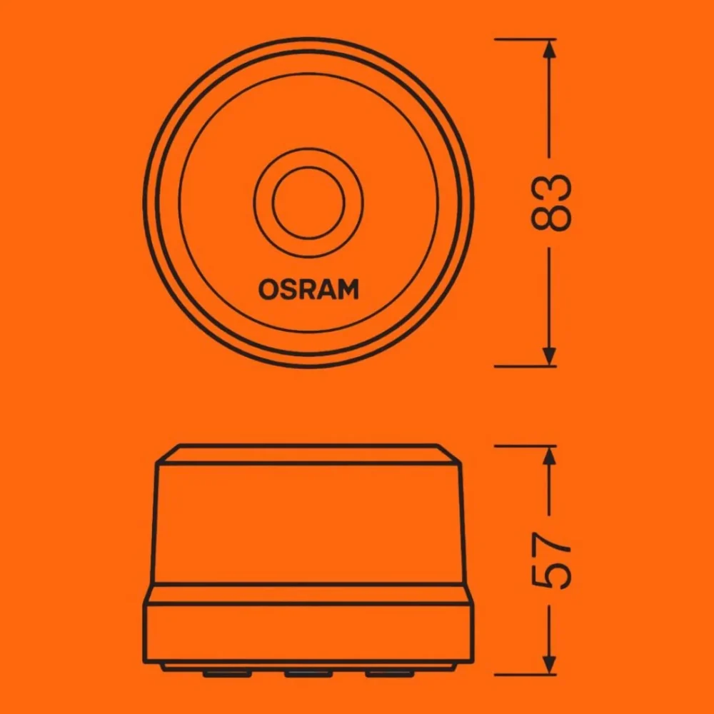 Wymiary lampy OSRAM LEDguardian V16 – 83 mm na 57 mm