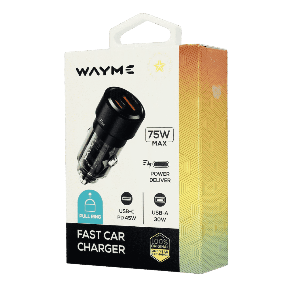 WAYME Ładowarka 12/24V, USB 30W + USB-C PD 45W, przezroczysta czarna - WAYME WAYME Ładowarka 12/24V, USB 30W + USB-C PD 45W, przezroczysta czarna - WAYME
