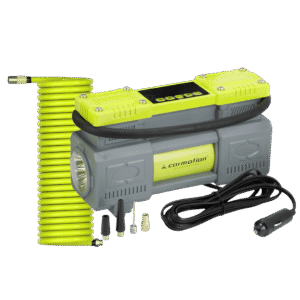 Kompresor powietrza dwutłokowy 12V, 10 BAR, automatyczny, 4 adaptery - CARMOTION