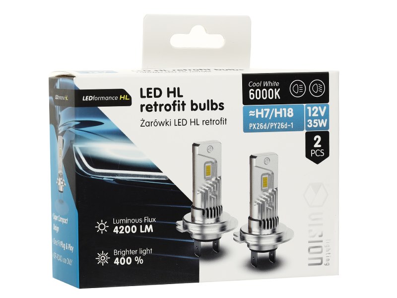 Żarówki VISION LED retrofit H7/H18 HL 12V 35W 4200 lm 6000K, CANBUS, 2 szt. - VISION