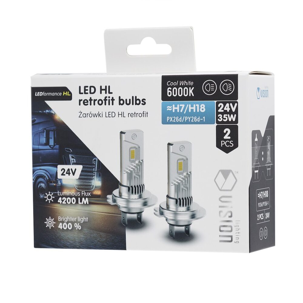 Żarówki VISION LED retrofit H7/H18 HL 24V 35W 4200 lm 6000K, CANBUS, 2 szt. - VISION Żarówki VISION LED retrofit H7/H18 HL 24V 35W 4200 lm 6000K, CANBUS, 2 szt. - VISION