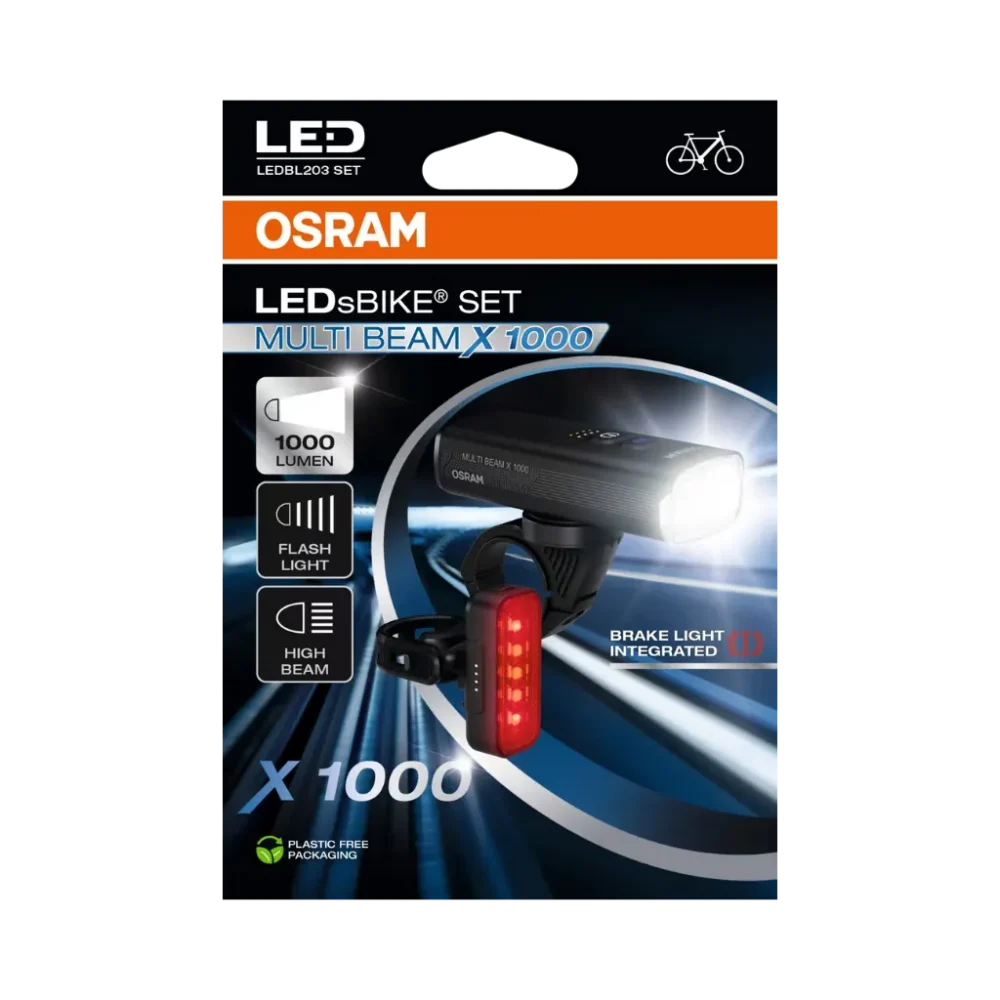 Opakowanie lamp rowerowych OSRAM Multi Beam X 1000 – przód