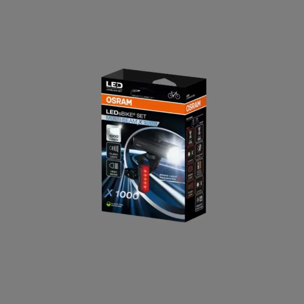 Opakowanie lamp rowerowych OSRAM Multi Beam X 1000 – widok perspektywiczny